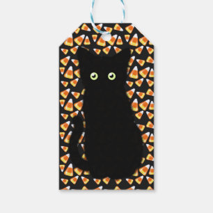 Étiquettes-cadeau Chat noir, motif de maïs, Halloween amusant