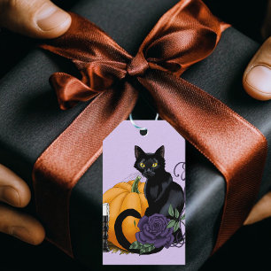 Étiquettes-cadeau Chat noir violet Rose Citrouille Halloween