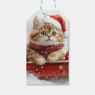 Étiquettes-cadeau Chat Persan en Traîneau Laissez Tomber la Neige No
