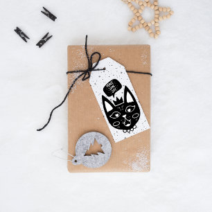 Étiquettes-cadeau Chat scandinave disant paix, amour, joie