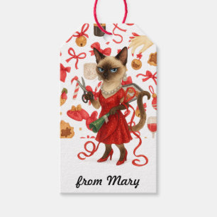 Étiquettes-cadeau Chat siamois glamour de Noël amusant