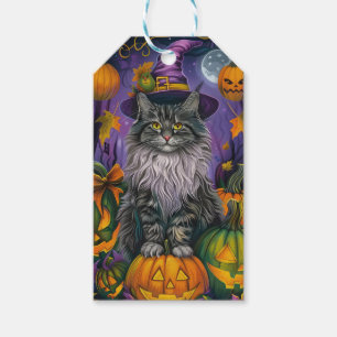 Étiquettes-cadeau Chat Sibérien éffrayant Halloween sorcière et Citr
