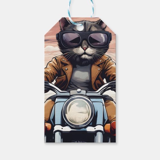 Étiquettes-cadeau Chat sur moto (Devant)