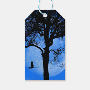 Étiquettes-cadeau Chat sur une lune bleue fil