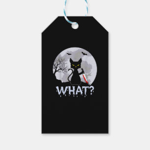 Étiquettes-cadeau Chat What_ Chat noir meurtrier avec couteau Hallow