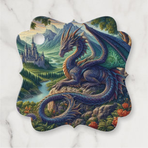 Étiquettes Cadeau Château du Dragon médiéval coloré
