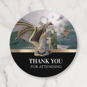 Étiquettes Cadeau Château Médiéval Dragon Bronze Métallique Annivers