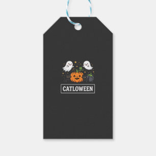 Étiquettes-cadeau Chatloween Mignon Chat Fantôme Design Halloween_1