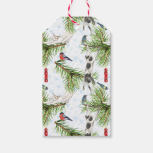 Étiquettes-cadeau Chaton de Noël avec Oiseaux