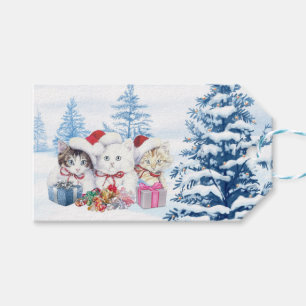 Étiquettes-cadeau Chaton de Père Noël, Noël de pin