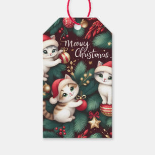Étiquettes-cadeau Chatons avec chapeau de Père Noël - Noël