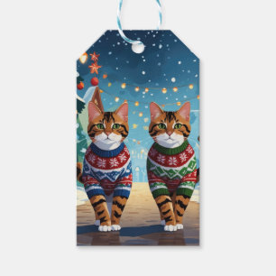 Étiquettes-cadeau Chats Bengal Noël Neige Fêtes