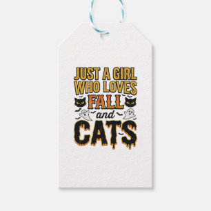 Étiquettes-cadeau Chats d'automne Halloween Fille Graphisme Vintage_