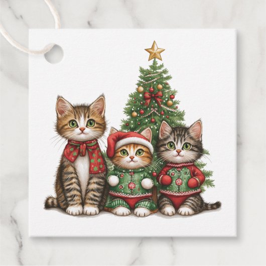 Étiquettes Cadeau Chats de Noël mignons (Devant)