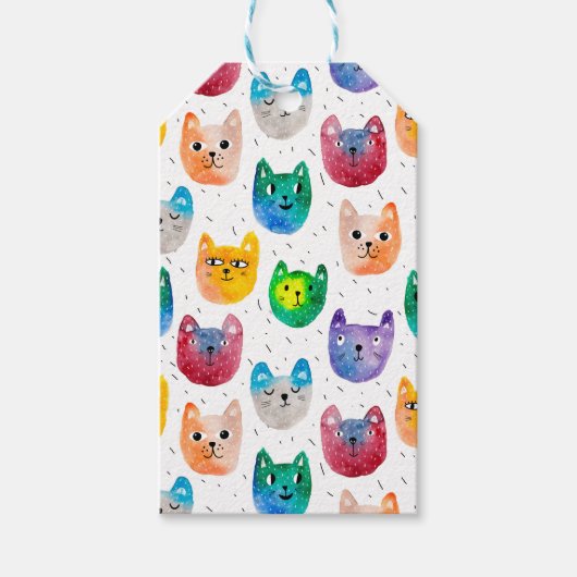 Étiquettes-cadeau Chats et amis à l'aquarelle (Devant)