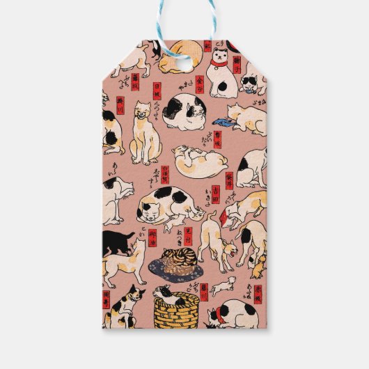 Étiquettes-cadeau chats japonais Ukiyo-e Funny kitty (Devant)