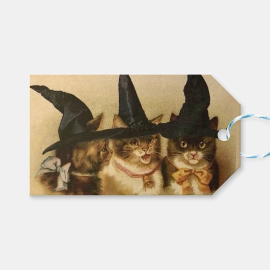 Étiquettes-cadeau Chats noirs d'Halloween vintage (Devant (Horizontal))