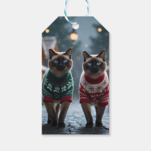 Étiquettes-cadeau Chats siamois Noël Neige Fêtes
