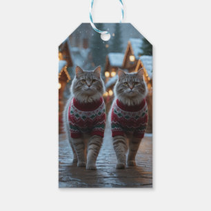 Étiquettes-cadeau Chats sibériens Noël Neige Vacances