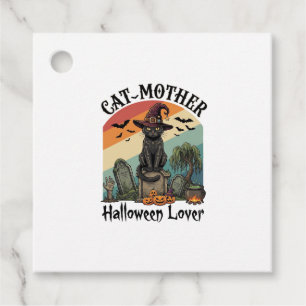 Étiquettes Cadeau Chatte Mère Amoureuse d'Halloween Chapeau de Sorci