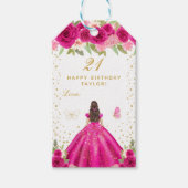 Étiquettes-cadeau Chaud rose Floral Brunette Hair Girl Joyeux annive (Devant)