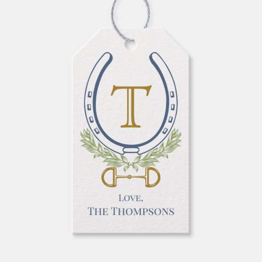 Étiquettes-cadeau Chaussure Monogram Blue Horse personnalisée, perso (Devant)