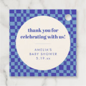 Étiquettes Cadeau Checkerboard Blue Custom Baby Shower Thank You (Dos)