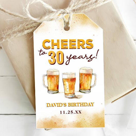 Étiquettes-cadeau Cheers & Beers Mens Funny 30e anniversaire