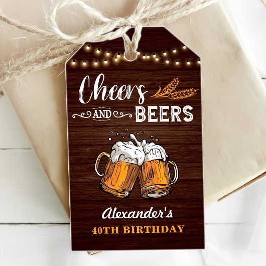 Étiquettes-cadeau Cheers et bières 40e anniversaire Rustique