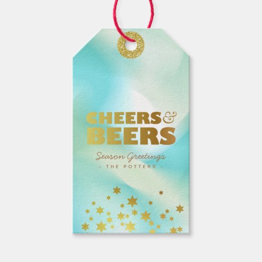Étiquettes-cadeau Cheers et bières | Pastel Green Gradient & Gold (Devant)