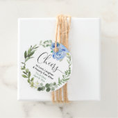 Étiquettes Cadeau Cheers Fête de mariage verdure fleurs bleues (En situation)