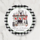 Étiquettes Cadeau Cheminée rouge Noir et blanc de Noël Bas (Devant)