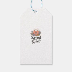 Étiquettes-cadeau Chemise vectorielle chrétienne florale Sauvé par l