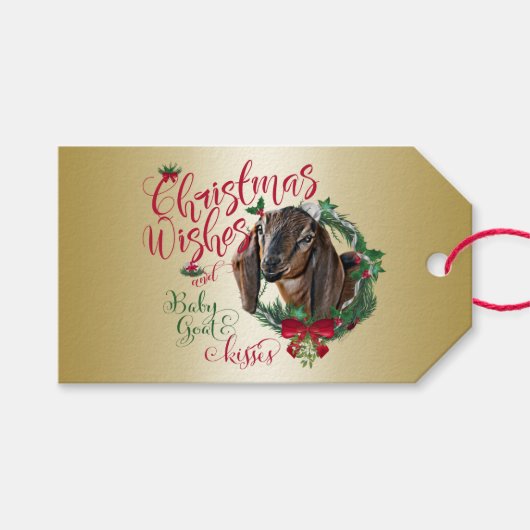 Étiquettes-cadeau CHÈQUE | voeux de Noël Bébé Chèvre Baisers Nubian (Devant (Horizontal))
