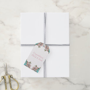 Étiquettes-cadeau Cherry Blossom Turquoise Baby shower Vintage rétro