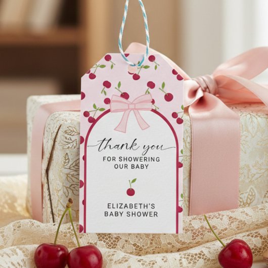 Étiquettes-cadeau Cherry On Top Baby Shower Coquette Pink Cute