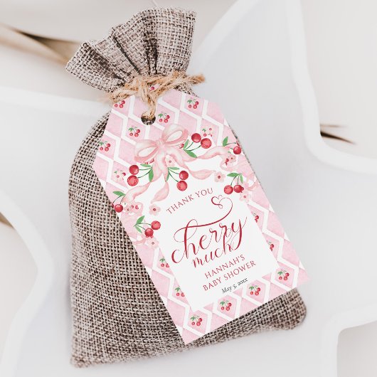Étiquettes-cadeau Cherry Pink Bow Baby shower Favoriser