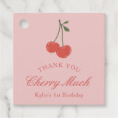 Étiquettes Cadeau Cherry rose et rouge fille 1er anniversaire Merci (Devant)