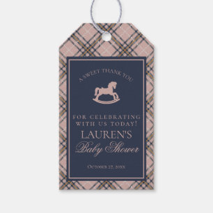 Étiquettes-cadeau Cheval à Bascule à Carreaux Tartan Rose Invités de