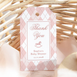 Étiquettes-cadeau Cheval à roche Vintage Jacquard rose Merci