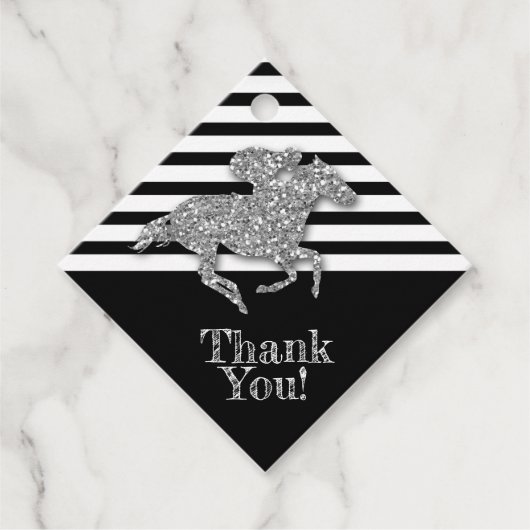 Étiquettes Cadeau Cheval de course d'argent sur les bandes noires (Devant)