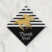 Étiquettes Cadeau Cheval de course doré sur rayures noires (Devant)