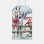 Étiquettes-cadeau Cheval de Noël blanc et cardinal (Devant)