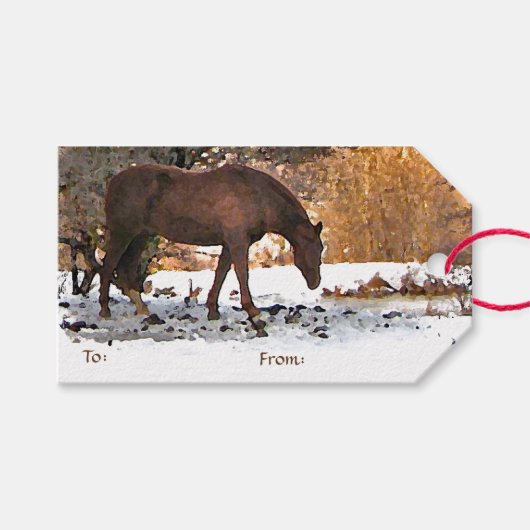 Étiquettes-cadeau Cheval en Hiver Pack de Balises Cadeaux (Devant (Horizontal))