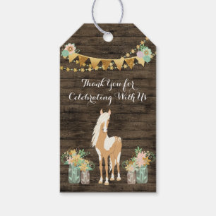 Étiquettes-cadeau Cheval, Fleurs Bois rustique Merci d'anniversaire