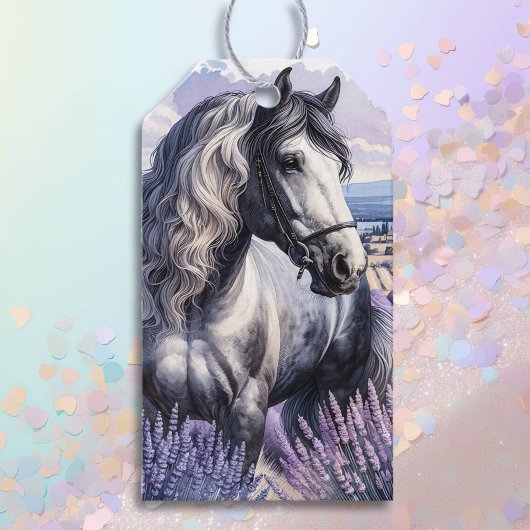 Étiquettes-cadeau Cheval gris joli debout en Lavender