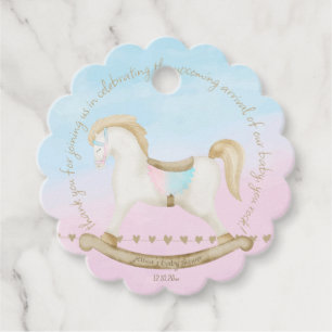 Étiquettes Cadeau Cheval Rocher bleu rose Baby shower neutre pour le