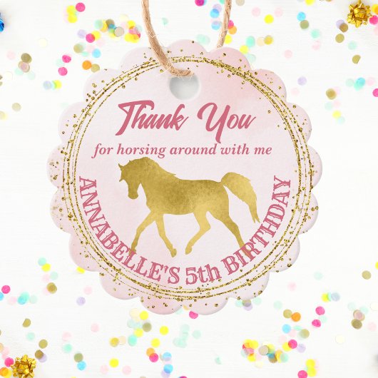 Étiquettes Cadeau Chevaux de cowgirl rose et or cadeau d'anniversair
