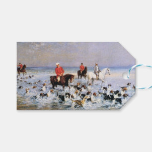 Étiquettes-cadeau Chevaux et chiens de chasse sur la plage à Clevela