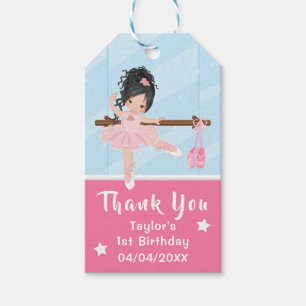 Étiquettes-cadeau Cheveux noir Ballerina rose Merci d'anniversaire C